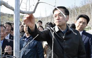 Deputy Prime Minister Choi Sang-mok visits apple farms and apple research center in Gunwi-gun, Daegu